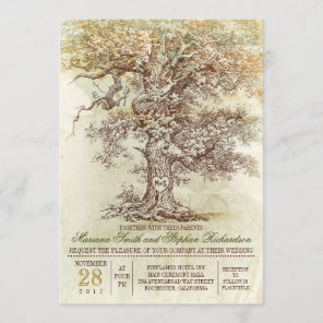 Vintage old tree rustic wedding invitation