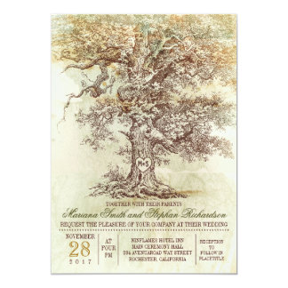 Vintage old tree rustic wedding invitation