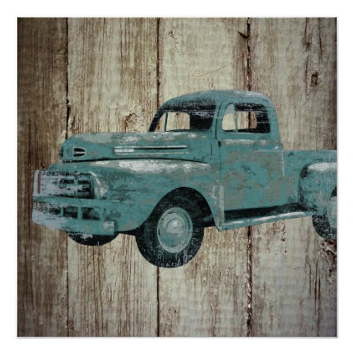 Vintage Old Truck on Barn Wood Rustic Wall Poster