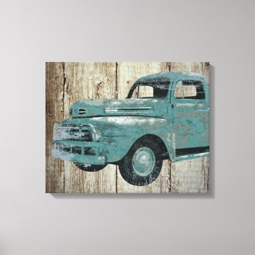 Vintage Old Truck on Rustic Wood Canvas Art