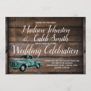 Vintage Old Truck Rustic Barn Wood Wedding Invitation