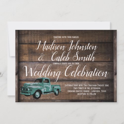Vintage Old Truck Rustic Barn Wood Wedding Invitation