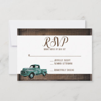 Vintage Old Truck Rustic Barn Wood Wedding RSVP Card