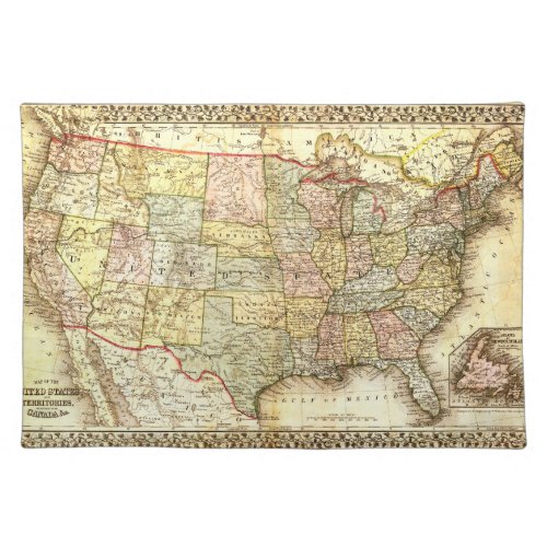 Vintage Old United States USA General Map Cloth Placemat
