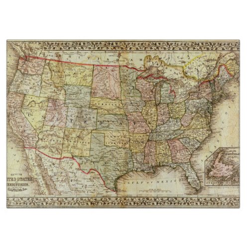 Vintage Old United States USA General Map Cutting Board