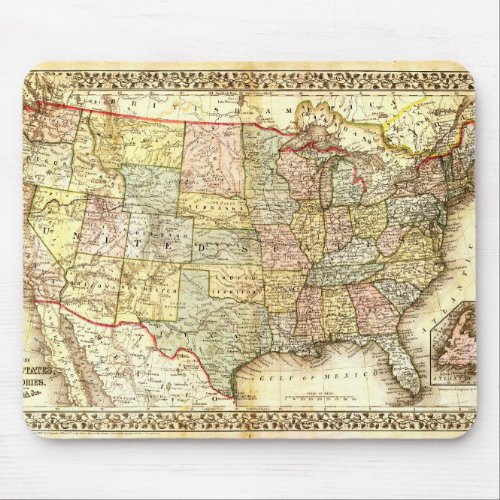 Vintage Old United States USA General Map Mouse Pad