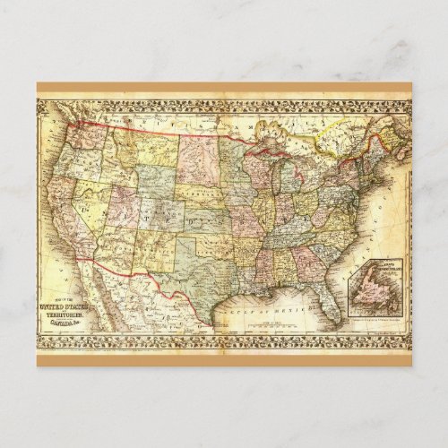 Vintage Old United States USA General Map Postcard