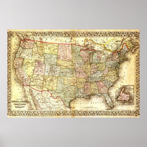 Vintage Old United States USA General Map Poster
