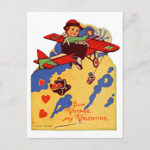 Vintage Old Valentine Card Bum Voyage Airplane