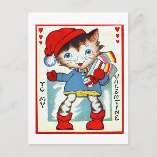 Vintage Old Valentine Little Kitten Holiday Postcard