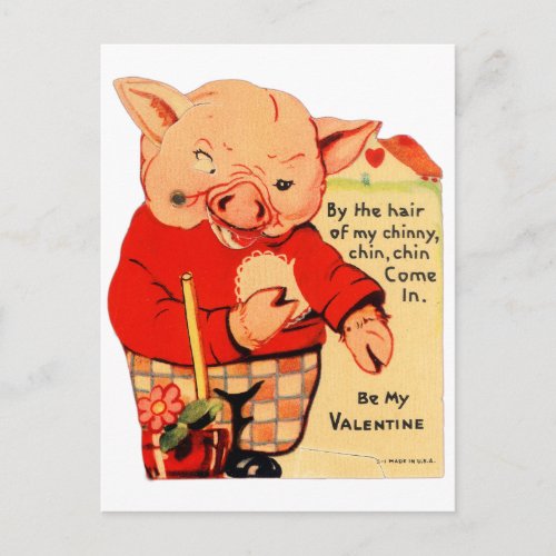 Vintage Old Valentine Three Little Pigs Holiday Postcard