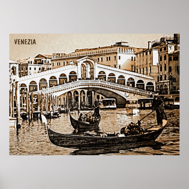 Vintage Old Venice Rialto Bridge Poster (Front)