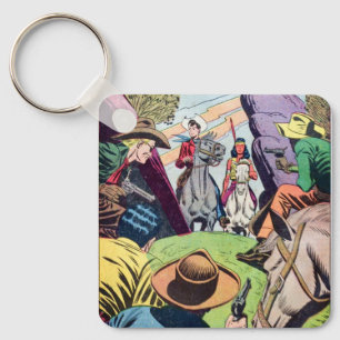 Vintage Old West Comic Book Scene Keychain
