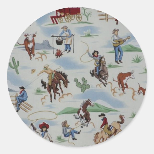 Vintage Old West Cowboys Horses Fun Stickers (Front)