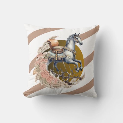Vintage Old West Rocking Horse Baby Shower Throw Pillow