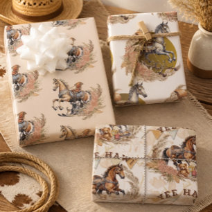 Vintage Old West Rocking Horse Baby Shower Wrapping Paper Sheets