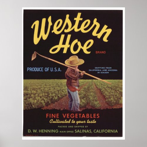 Vintage Old Western Hoe Vegetables Crate Labels Poster