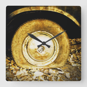 Vintage Old Wheel Of Classic Car Square Wall Clock
