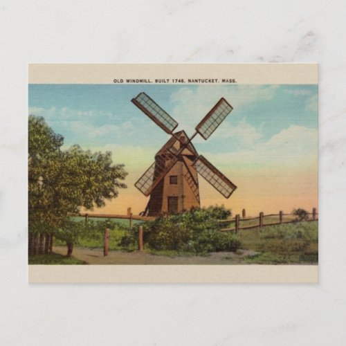 Vintage Old Windmill Nantucket Post Card