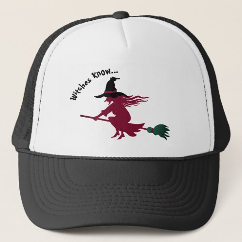 Vintage Old Witch Witches Know Quote Broomstick Trucker Hat