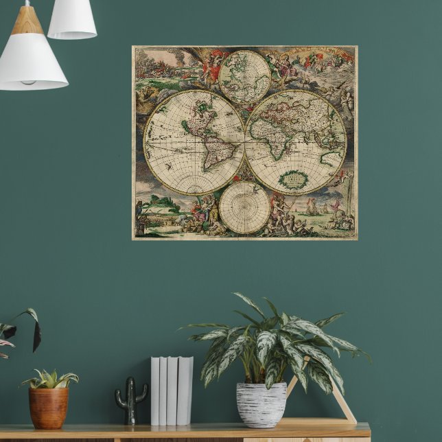 Vintage old world Antique Map Poster (Living Room 1)