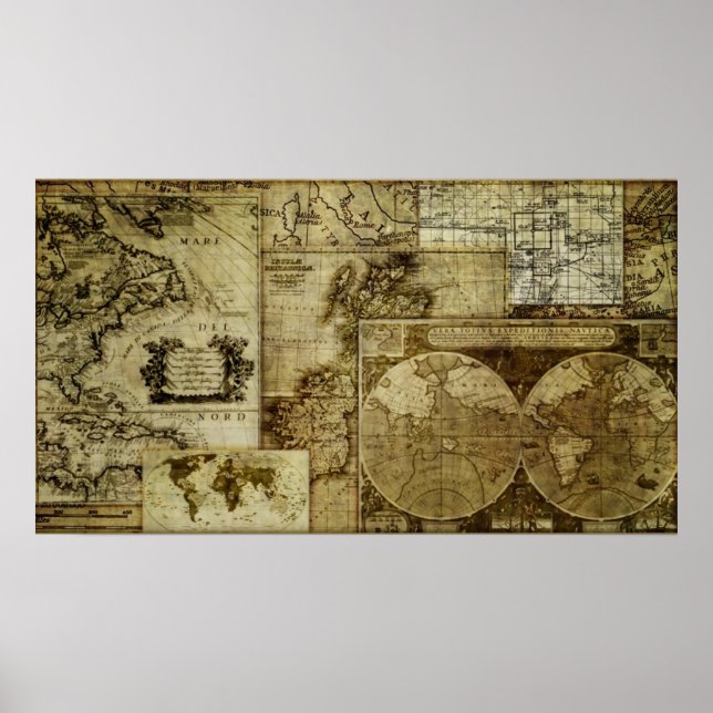 Vintage old world Antique Maps Poster (Front)