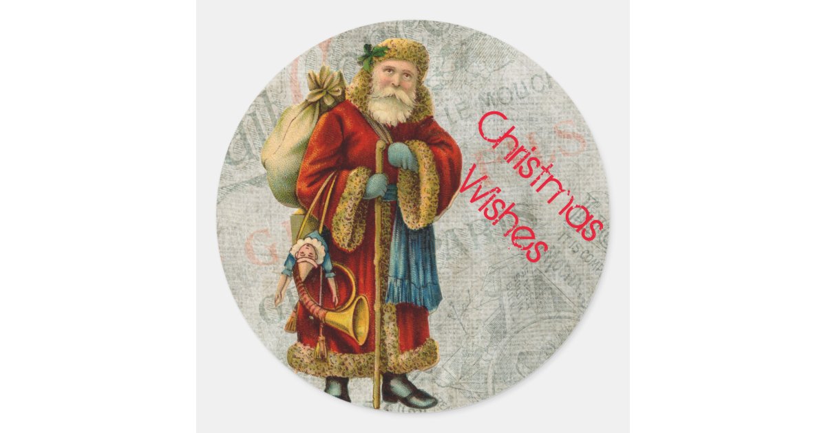 Santa Retro Rounds Vintage Old World Christmas Santa Classic Round Sticker | Zazzle