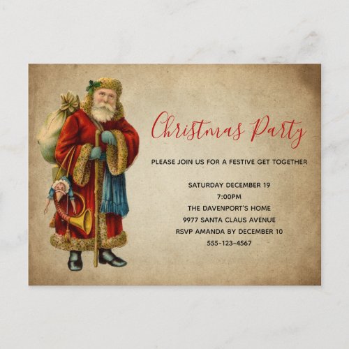 Vintage Old World Christmas Santa Claus Invitation Postcard