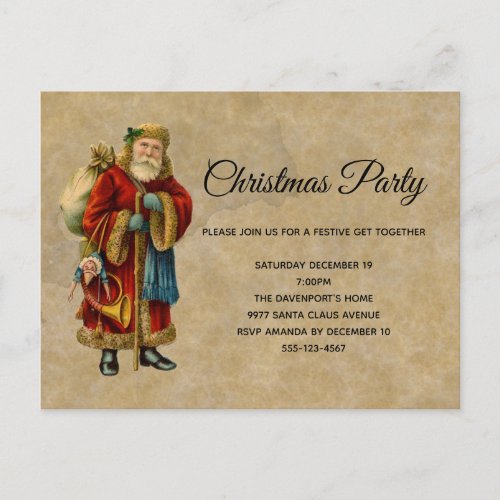 Vintage Old World Christmas Santa Claus Invitation Postcard