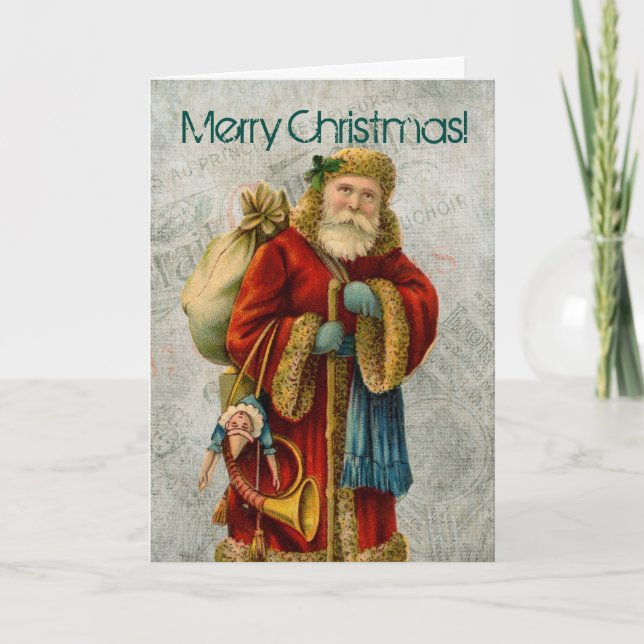 Vintage Old World Christmas Santa Holiday Card (Front)