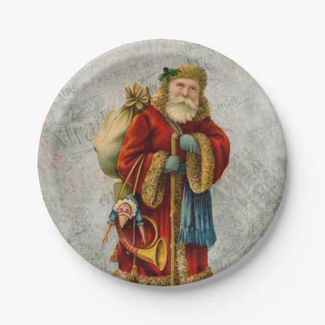 Vintage Old World Christmas Santa Paper Plates (Front)