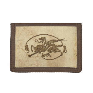 Vintage Old World Dragon on Faux Parchment Trifold Wallet