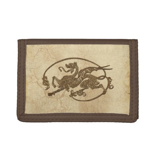 Vintage Old World Dragon on Faux Parchment Trifold Wallet