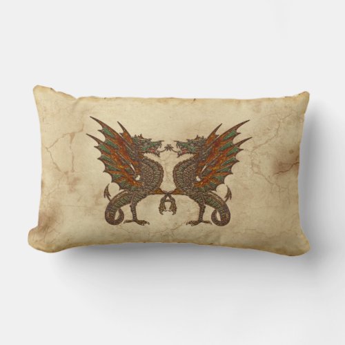 Vintage Old World Dragon on Parchment effect Lumbar Pillow