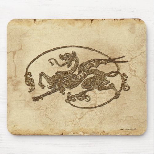 Vintage Old World Dragon on Parchment effect Mouse Pad