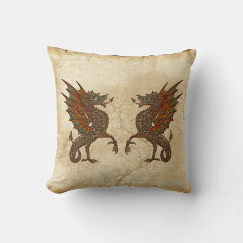 Vintage Old World Dragon on Parchment effect Throw Pillow