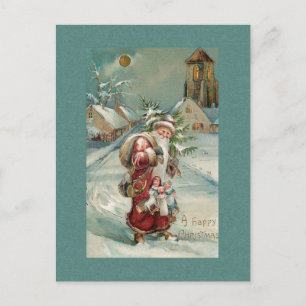 Vintage Old World Father Christmas in Snow Postcard