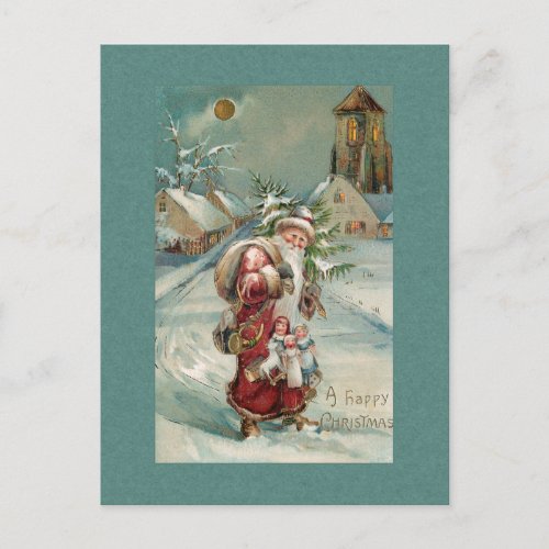 Vintage Old World Father Christmas in Snow Postcard