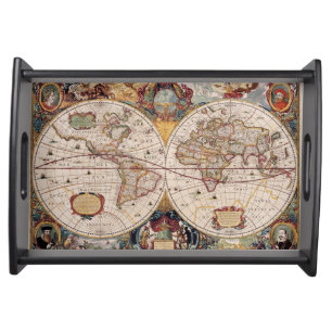 Vintage Old World Map 2 History-lover Design Serving Tray