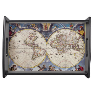 Vintage Old World Map 3 History-lover Design Serving Tray