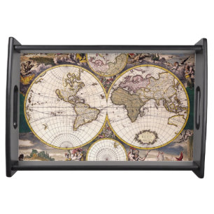 Vintage Old World Map 5 History-lover Design Serving Tray