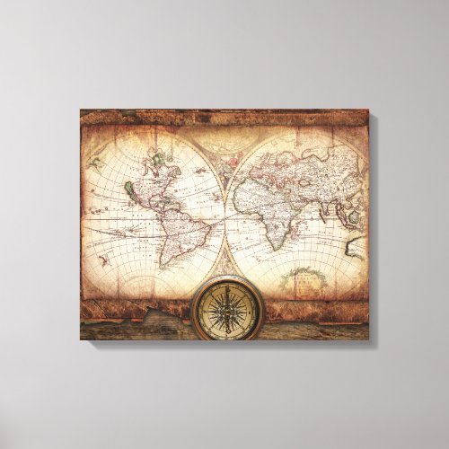 Vintage Old World Map and Compass Rose Canvas Print