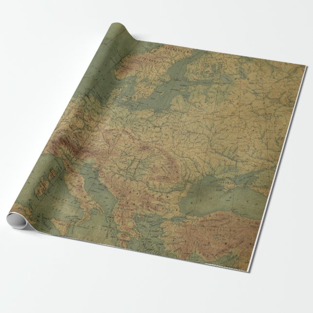 Vintage Old World Map Antique Sepia Wrapping Paper (Unrolled)