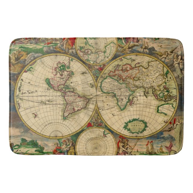 Vintage old world Map Bathroom Mat (Front)