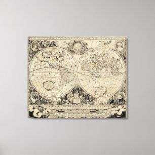 Vintage Old World Map Beige and Black Canvas Print