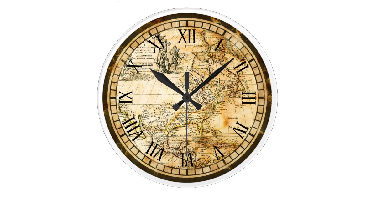 34cms 'Vintage Map Design' Quality Wall Clock Vintage Style Shabby Chic