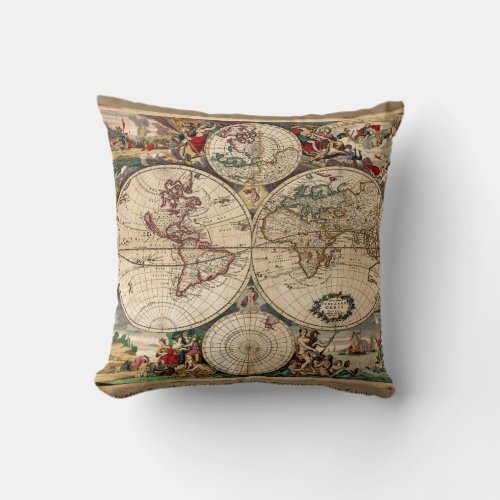 Vintage Old World Map Decor Cushion Throw Pillow