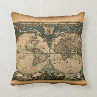 Vintage Old World Map Decor Cushion Throw Pillow