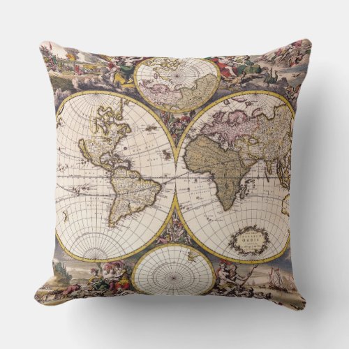 Vintage Old World Map Decor Cushion Throw Pillow