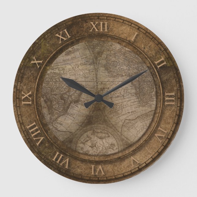Vintage Old World Map Design Large Clock (Front)